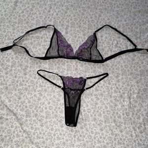 SHEIN Black and Purple Lace Bra Set